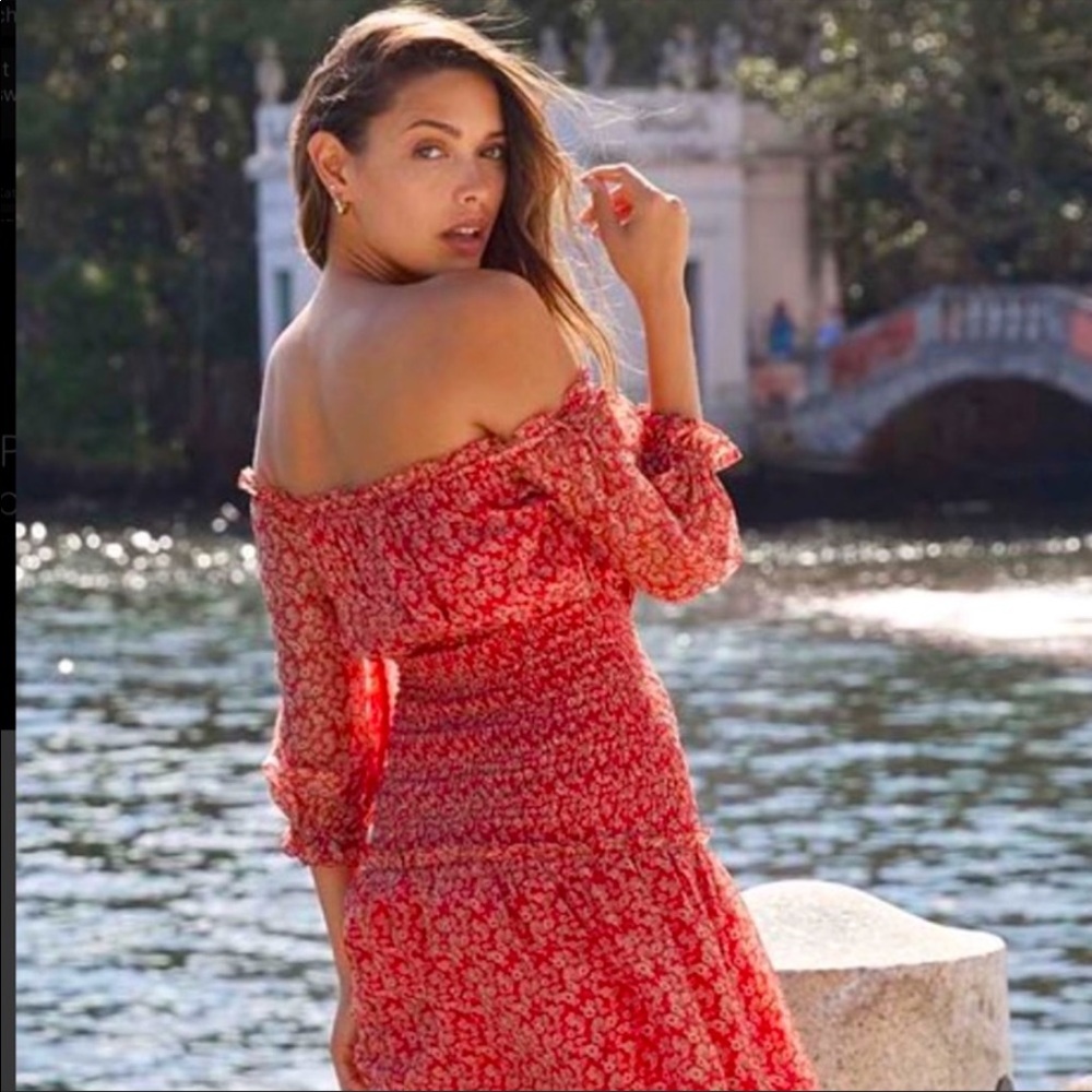 Jetset Diaries off the shoulder smocked maxi dress